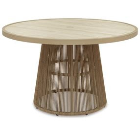Ocean Park Beige 49" Round Outdoor Sintered Stone Top Dining Table