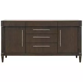 Oakridge Medley Piano Brown Glass Top 2 Door Buffet with Storage Drawer
