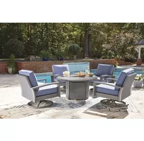 Dillon Beach Gray 48" Round Outdoor Fire Pit Dining Room Set
