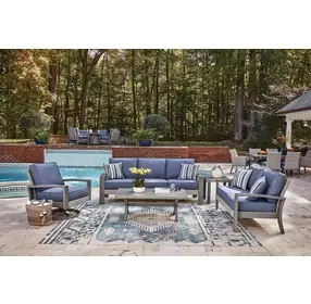 Dillon Beach Blue Performance Fabric Outdoor Living Room Set