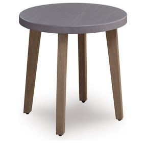 Francis Beach Natural and Gray Round Outdoor Stone Top End Table