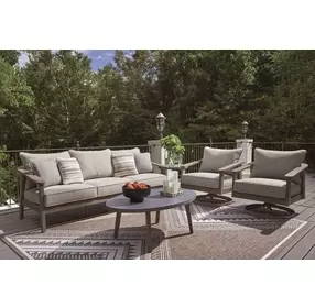Francis Beach Natural and Gray Oval Outdoor Occasional Table Set