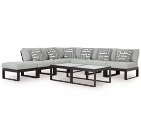 Beachloft Gray Performance Fabric 7 Piece Modular Outdoor Sectional with Pillows