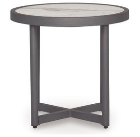 North Island Gray and White Round Outdoor Sintered Stone Top End Table
