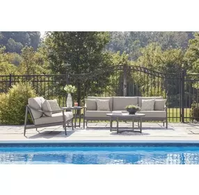 North Island Gray Round Outdoor Sintered Stone Top Occasional Table Set