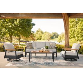 Carlsbad Beach Gray and Brown Performance Fabric 4 Piece Outdoor Conversation Set