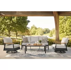 Carlsbad Beach Gray and Brown Performance Fabric 4 Piece Outdoor Conversation Set