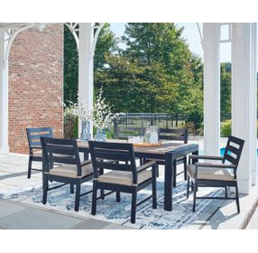 Mabry Shores Navy Blue and Driftwood 88" Rectangular Outdoor Dining Room Set