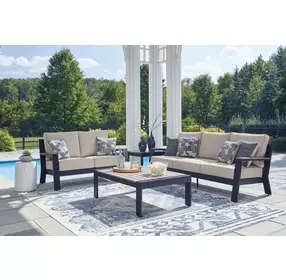 Mabry Shores Navy Blue and Driftwood Rectangular Outdoor Occasional Table Set