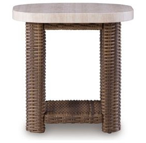 Angel Island Beige and Brown Square Outdoor End Table