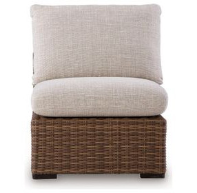 Angel Island Beige Performance Fabric Outdoor Armless Chair with Cushion