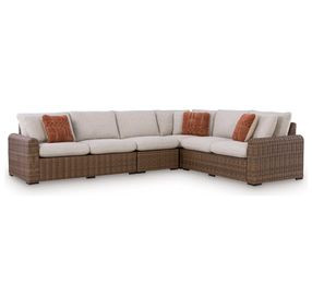 Angel Island Beige Performance Fabric 4 Piece Outdoor Modular Sectional with Pillows