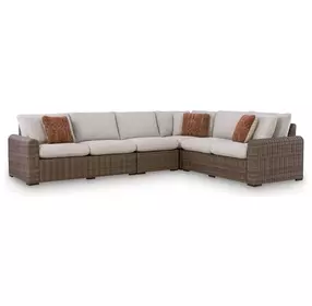 Angel Island Beige Performance Fabric 4 Piece Outdoor Modular Sectional with Pillows