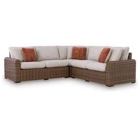 Angel Island Beige Performance Fabric 3 Piece Outdoor Modular Sectional with Pillows