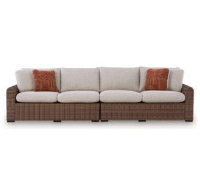 Angel Island Beige Performance Fabric Outdoor LAF and RAF Loveseat with Cushion Set of 2