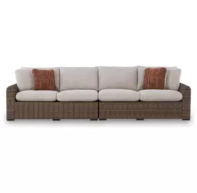Angel Island Beige Performance Fabric Outdoor LAF and RAF Loveseat with Cushion Set of 2