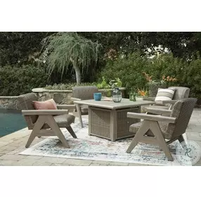 Carisbo Beige Outdoor Fire Pit Table Set