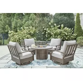 Rainier Ranch Beige Outdoor Fire Pit Table Set
