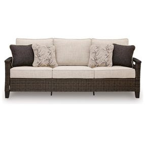 Drakes Beach Beige Performance Fabric 85" Outdoor Sofa with Cushion