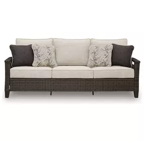 Drakes Beach Beige Performance Fabric 85" Outdoor Sofa with Cushion