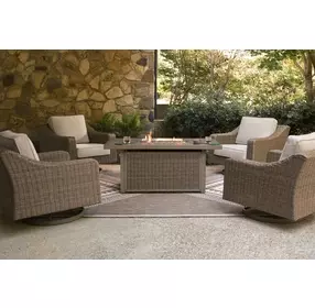 Carmel Bay Beige Outdoor Fire Pit Room Set