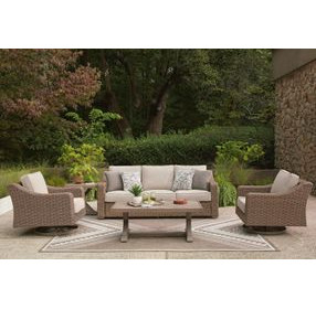 Revare Beach Beige 5-Piece Patio Conversation Set with Sofa, 2 Lounge Chairs, Coffee and End Tables