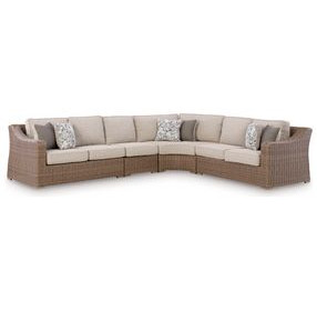 Carmel Bay Beige Performance Fabric 4 Piece Outdoor Modular Sectional with Pillows