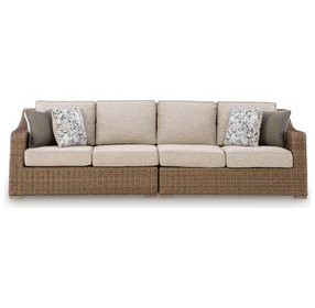Carmel Bay Beige Outdoor RAF and LAF Facing Loveseat with Cushion Set of 2
