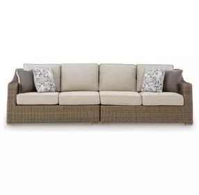 Carmel Bay Beige Outdoor RAF and LAF Facing Loveseat with Cushion Set of 2
