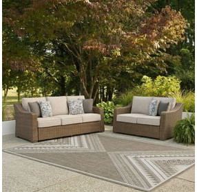 Revare Beach Beige 2-Piece Patio Conversation Set with Sofa and Loveseat
