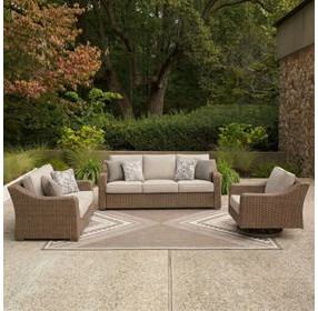 Revare Beach Beige 3-Piece Patio Conversation Set with Sofa and 2 Lounge Chairs