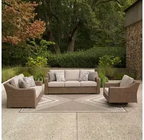 Revare Beach Beige 3-Piece Patio Conversation Set with Sofa and 2 Lounge Chairs