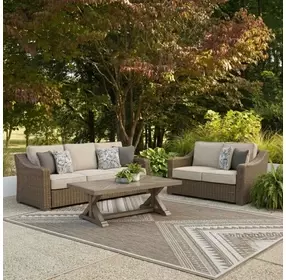 Revare Beach Beige 3-Piece Patio Conversation Set with Sofa, Loveseat and Lounge Chair