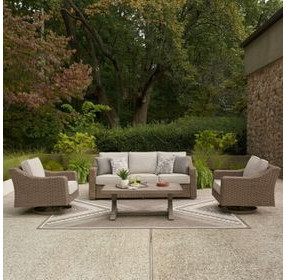 Revare Beach Beige 4-Piece Patio Conversation Set with Sofa, 2 Lounge Chairs and Coffee Table