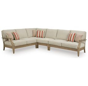 Clare View Beige Performance Fabric 4 Piece Outdoor Modular Sectional with Pillows