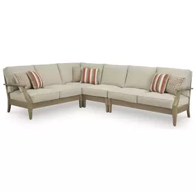 Clare View Beige Performance Fabric 4 Piece Outdoor Modular Sectional with Pillows