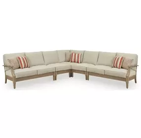 Clare View Beige Performance Fabric 5 Piece Outdoor Modular Sectional with Pillows