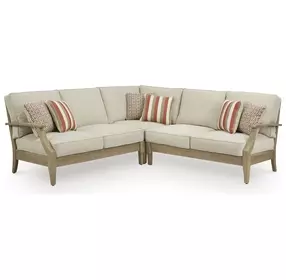 Clare View Beige Performance Fabric 3 Piece Outdoor Modular Sectional with Pillows