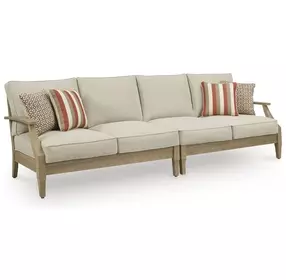 Clare View Beige Performance Fabric Outdoor LAF and RAF Loveseat