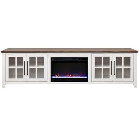 Providence White and Bourbon 96" TV Stand with Fireplace