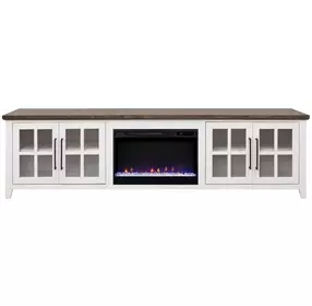 Providence White and Bourbon 96" TV Stand with Fireplace