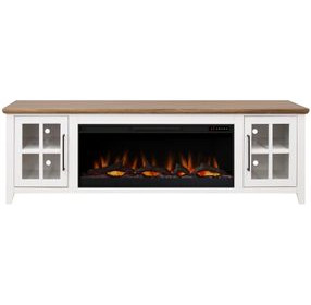 Providence White and Bourbon 83" TV Stand with Fireplace