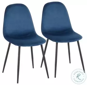 Pebble Blue Velvet And Black Steel Chair Set of 2
