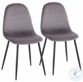 Pebble Grey Velvet And Black Steel Chair Set of 2