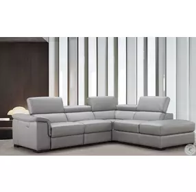 Perla Light Gray Premium Leather Power Reclining RAF Sectional