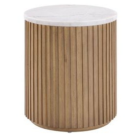 Colvin White and Toffee Round Marble Top End Table
