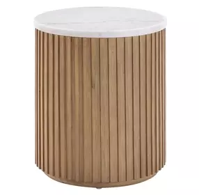 Colvin White and Toffee Round Marble Top End Table