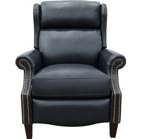 Philadelphia Shoreham Blue Leather Triple Power Recliner with USB Charging and Nailhead Trim