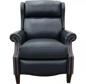 Philadelphia Shoreham Blue Leather Triple Power Recliner with USB Charging and Nailhead Trim