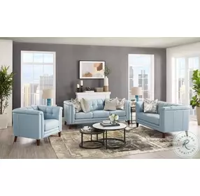 Elric Spa Blue Top Grain Leather Living Room Set